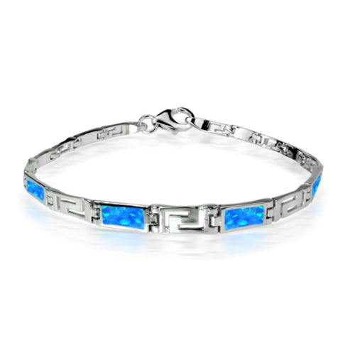 Opal Greek Key Style Sterling Silver Bracelet